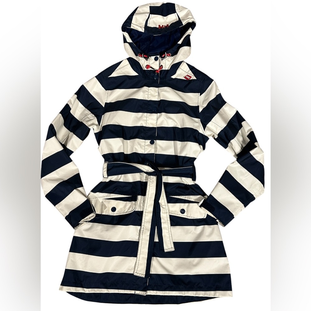 Helly Hansen Stylish Striped Waterproof Hooded Jacket. Small Petite 38” Bust